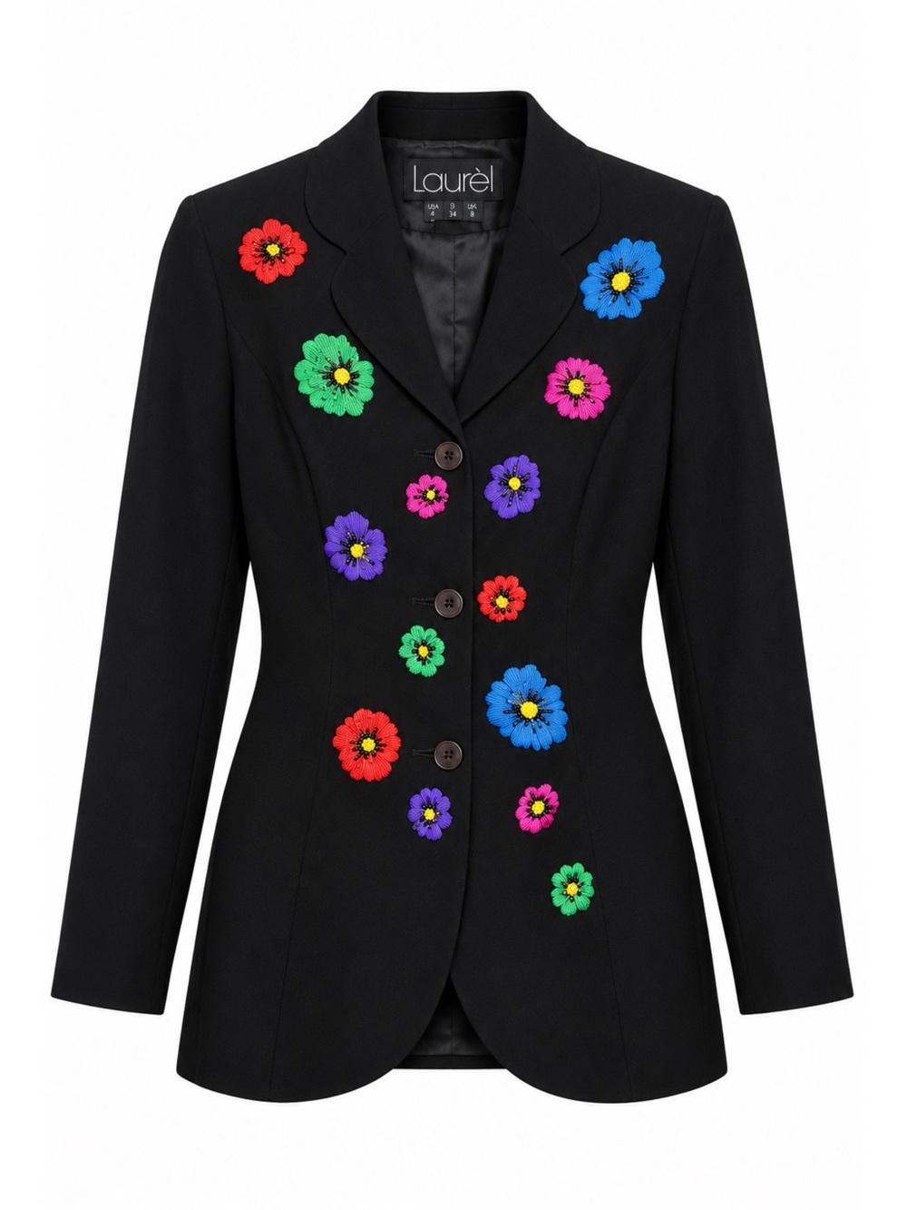 Laurel Vintage 90s Black Floral Embroidered Beaded Blazer Jacket 34 XS